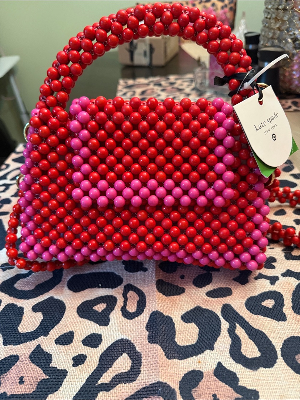 kate spade Red and Pink Beaded Mini Top-Handle Bag